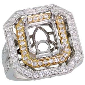 14k 2 Tone Gold Semi Mount Hexagon shaped Diamond Ring, w/ 1.36 Carats 