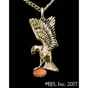 Eagle Necklace with Gem, 14k Yellow Gold, Orange set gemstone, Eagle 