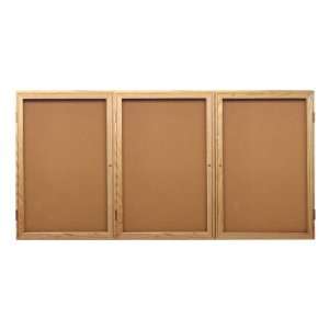  Ghent Enclosed Bulletin Board w/ Three Doors & Solid Oak 