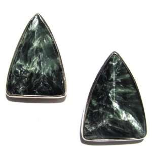  Seraphinite and Sterling Silver Shield Stud Earrings Ian 