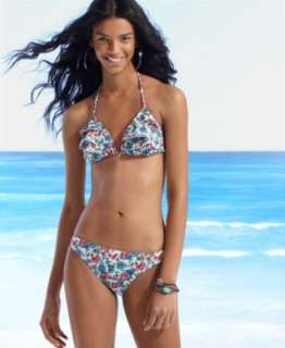 Guess Womens Swimwear, White Floral Retro Pant Bikini Bottom 
