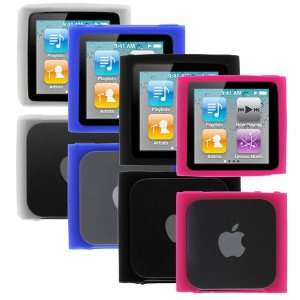Skin Cover Cases   Black + Clear + Blue + Pink for Apple iPod Nano 8GB 
