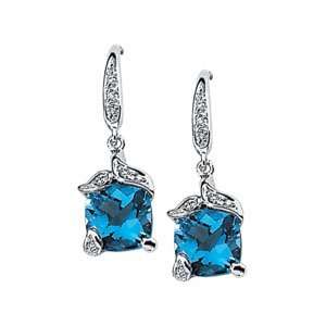   Gold Swiss Blue Topaz Diamond Earring .06ct 7x7   JewelryWeb Jewelry