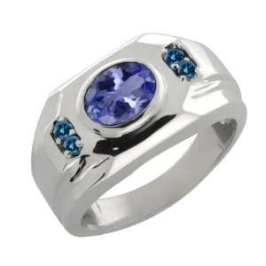   Ct Oval Blue Tanzanite and Blue Diamond 10k White Gold Ring Jewelry