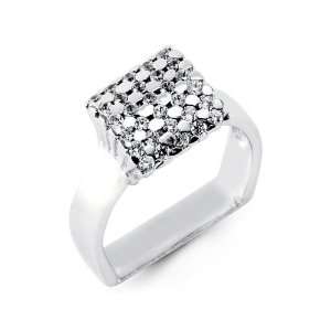    Solid 14k White Gold Round CZ Square Cluster Band Ring Jewelry