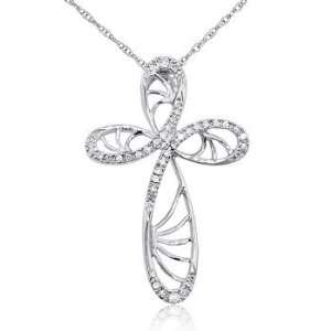    Diamond Twisted Cross Pendant 14k White Gold (0.11ct. tw.) Jewelry