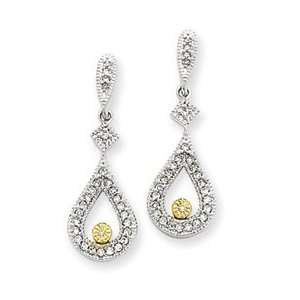  14k Two Tone Gold Diamond Teardrop Post Earrings Jewelry