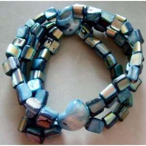   Blue Veins Sea Shell Beads Elastic Bracelet 