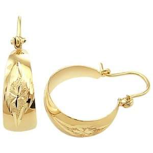    14k Yellow Gold Diamond Cut Hoop Huggie Earrings .75 Jewelry