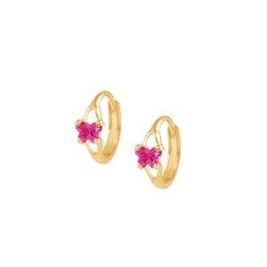   Baby 14K Yellow Gold Huggie Hoop Ruby C.Z. Butterfly Earrings Jewelry