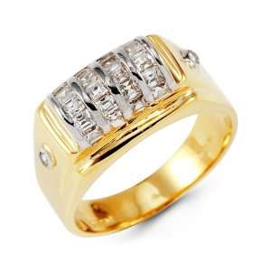  Mens 14k Yellow White Gold Princess Cut CZ Diamond Ring Jewelry