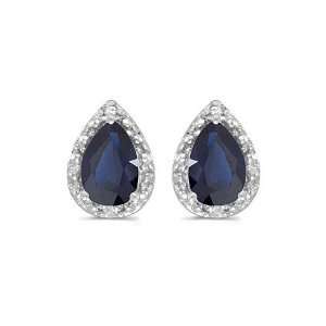  14k White Gold Pear Sapphire And Diamond Earrings Jewelry