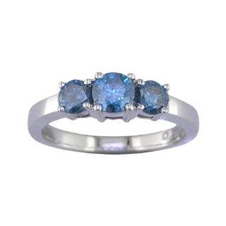 2 CT 3 Stone Blue & White Diamond Ring 14K White Gold In 