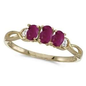  Oval Ruby and Diamond Three Stone Ring 14k Yellow Gold (0 