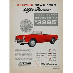  1961 Alfa Romeo 2000 SPIDER Red Convertible Price Ad 