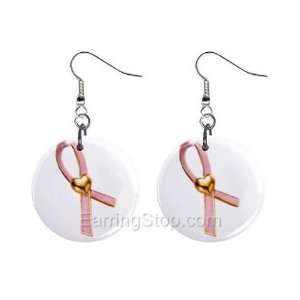 Pink Breast Cancer Awareness Ribbon #7 Dangle Earrings Jewelry 1 inch 