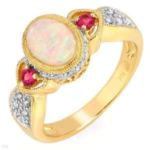   Ladies Gemstones & Diamond Antique Style Ring 10k Yellow Gold Jewelry