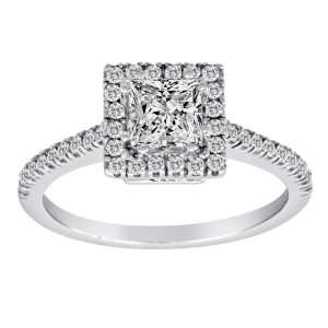  14K White Gold Princess Cut Center Diamond Ring (1 cttw 