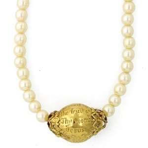 Hail Mary Prayer Bead Gold Tone Simulated Pearl Strand Necklace
