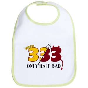 Baby Bib Kiwi 333 Only Half Bad with Angel Halo Devil Pitchfork Horns 
