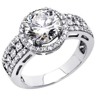 14K White Gold Round Solitaire CZ Cubic Zirconia Wedding Engagement 