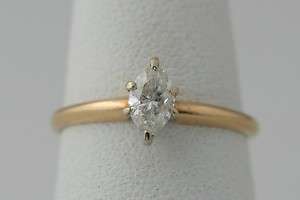 14K YG Estate 2/3 ctw Marquise Diamond Solitaire .63 ct YG Engagement 