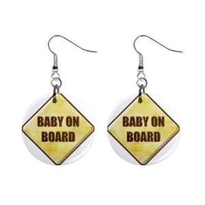 On Board Baby Shower Gift Dangle Button Earrings Jewelry 1 inch Round 