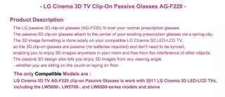 Genuine LG Cinema 3D Glasses AG   F220 / LG 3D TV & 3D PC Monitor 