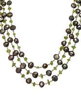 Sterling Silver Black Cultured Freshwater Pearl & Peridot Necklace