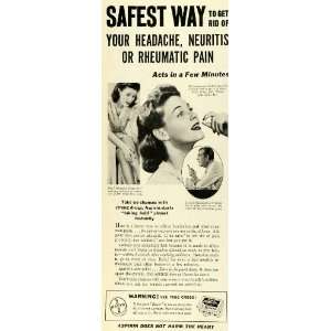 1939 Ad Bayer Pharmaceutical Co Aspirin Tablets Pain Relief Health 