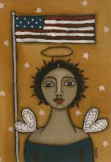   Original** Primitive Folk Art **PROUD AMERICAN ANGEL~Americana  