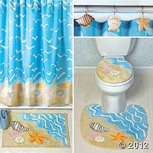  Seashell Decor Complete Bathroom Rug and Shower Curtain Set ~NEW