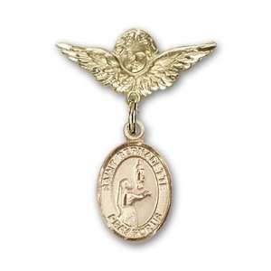   Gold Baby Badge with St. Bernadette Charm and Angel w/Wings Badge Pin