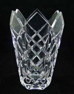 Vintage CRYSTAL Glass VASE Lead DIAMOND WEDGE Cut CLEAR Heavy VTG 