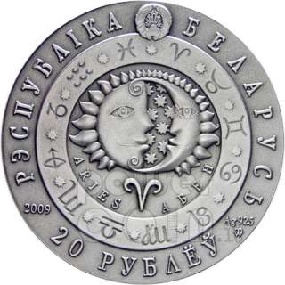 ARIES Horoscope Zodiac Swarovski Silver Coin Belarus 2009  