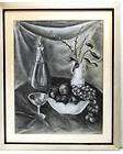 VINTAGE OIL CHARCOAL STILL LIFE PAINTING CANVAS ART SG
