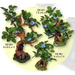  Resin Ornament   Bonsai Walnut Wood Md With Blue Flowers 