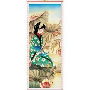  Asian Princess Rattan Scroll Picture Asian Art Home Decor 