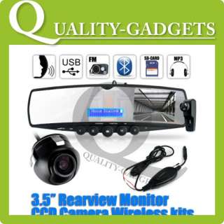 Car Rearview Mirror 3.5” Monitor+Wireless Parking CCD Camera 
