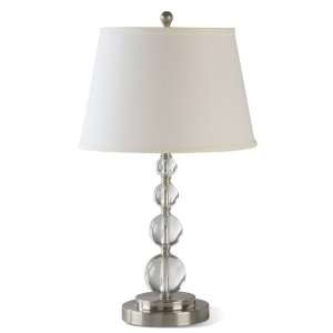  2 Table Lamps W Clear Glass Ball Accents & White Fabric 