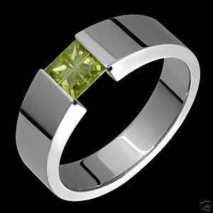 Titanium Ring Peridot Color CZ Tension Set Wedding Band  