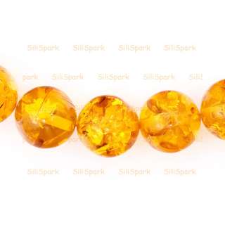 14mm Orange Yellow Baltic Amber Round Gemstone Bead  