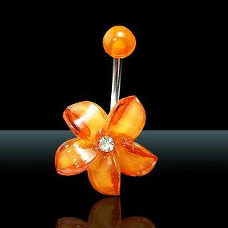 Orange Flower BELLY NAVEL Ring BUTTON RING BAR CUTE UV JEWELRY #OR8 
