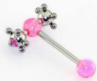 Pc UV PINK W/ C.Z.Ball Spinner Tongue Ring Body Jewelry  