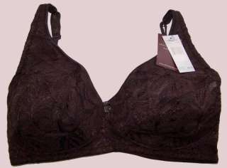 28 Brown Sheer Lace Full Figure Cup Wire Free Bra 42D  