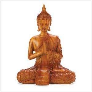 Wood Look Polyresin Buddha Statue Figurine  