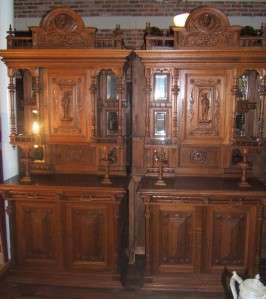 Matched Pair Heavily Carved Buffets ~ Jesters ~ Belgium  