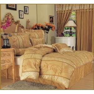   7Pcs Queen Darcy Patchwork Bedding Comforter Set Gold