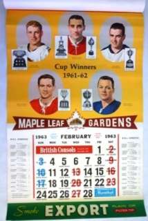 Original 1962 63 Export Toronto Maple Leafs Calendar  