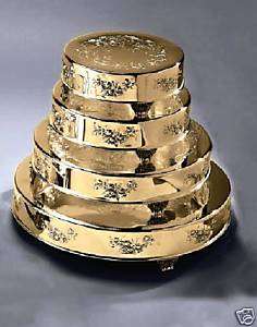 Gold Plate Embossed Cake Stand Plateau 14 Round  